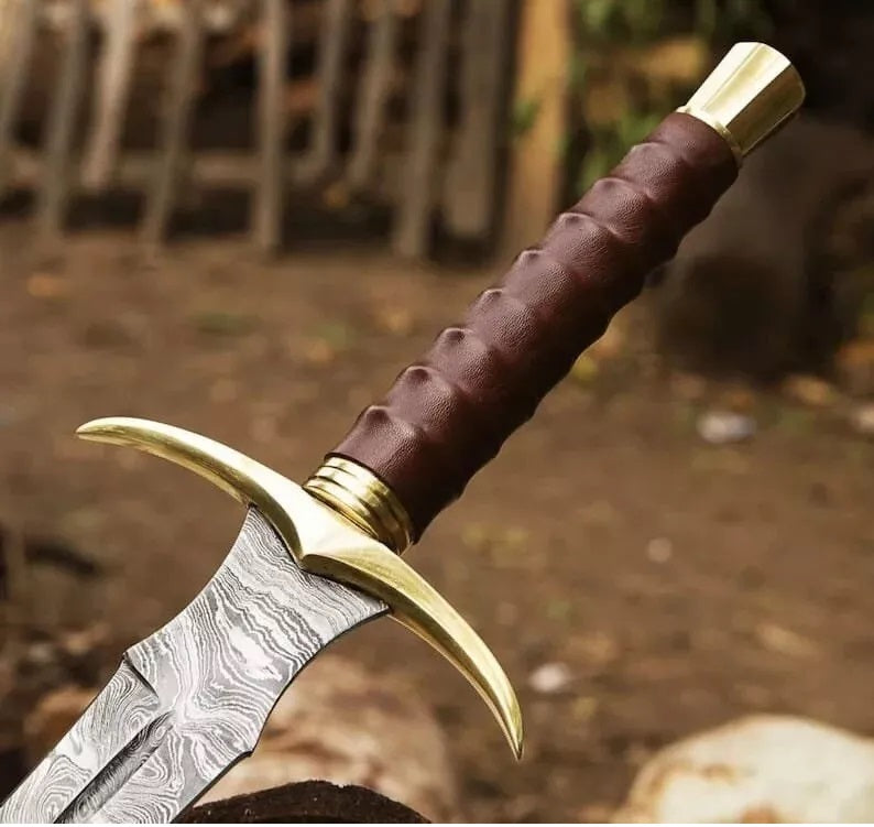 Hand Forged Damascus Steel Hunting Sword with Rose Wood Handle