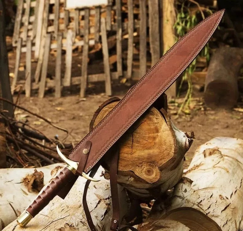 Hand Forged Damascus Steel Hunting Sword with Rose Wood Handle