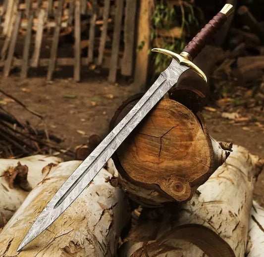 Hand Forged Damascus Steel Hunting Sword with Rose Wood Handle